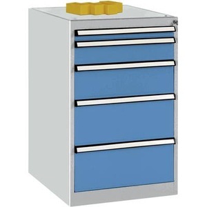 Manuflex, Manuflex TP1141.5012 Schubfachschrank BASETEC Stationär, Nutzhöhe 700 mm mit 5 Schubfächern, in lichtblau RAL 5012, 