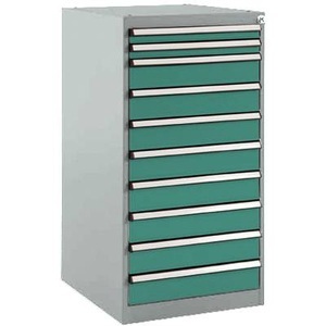 Manuflex, Manuflex SP1118.0001 Schubfachschrank BASETEC Stationär, Nutzhöhe 900 mm mit 10 Schubfächern, in graugrün HF 0001, 