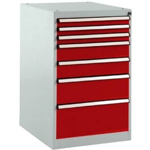 Manuflex, Manuflex SP1128.3003 Schubfachschrank BASETEC Stationär, Nutzhöhe 700 mm mit 7 Schubfächern, in rubinrot RAL 3003, 