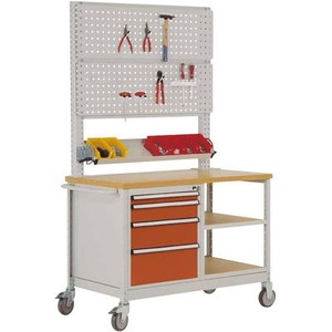 Manuflex, Manuflex MW2033.2001 Mobile Werkbank Modell 6 mit geölter Multiplex-Abdeckplatte 30 mm BxTxH 1135 x 590 x 810 mm, 