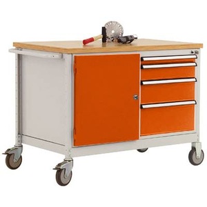 Manuflex, Manuflex TP1004.2001 Topangebot Mobile Werkbank Modell 4 mit geölter Multiplex-Abdeckplatte 30 mm BxTxH 1135 x 590 x 810, 