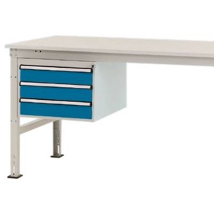 Manuflex, Manuflex ZB4613.0002 Gehäuse-Unterbau Stationär, Nutzhöhe 300 mm mit 3 Schubfächer. Für Tischtiefe 1000 mm, Manuflex Schubladen-Unterbau, für T 1000 mm, lichtgrau/brillantblau