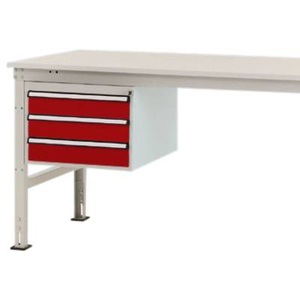 Manuflex, Manuflex ZB4612.3003 Gehäuse-Unterbau Stationär, Nutzhöhe 300 mm mit 3 Schubfächer. Für Tischtiefe 800 mm, Manuflex Schubladen-Unterbau, für T 800 mm, rubinrot