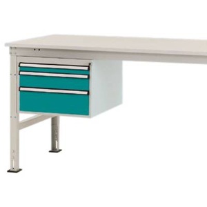 Manuflex, Manuflex ZB4662.5021 Gehäuse-Unterbau Stationär, Nutzhöhe 300 mm mit 3 Schubfächer. Für Tischtiefe 800 mm, Manuflex Schubladen-Unterbau, für T 800 mm, wasserblau