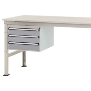 Manuflex, Manuflex ZB4613.9006 Gehäuse-Unterbau Stationär, Nutzhöhe 300 mm mit 3 Schubfächer. Für Tischtiefe 1000 mm, Manuflex Schubladen-Unterbau, für T 1000 mm, alusilber