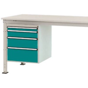 Manuflex, Manuflex ZB4763.5021 Gehäuse-Unterbau Stationär, Nutzhöhe 500 mm mit 4 Schubfächer. Für Tischtiefe 1000 mm, Manuflex Schubladen-Unterbau, für T 1000 mm, wasserblau