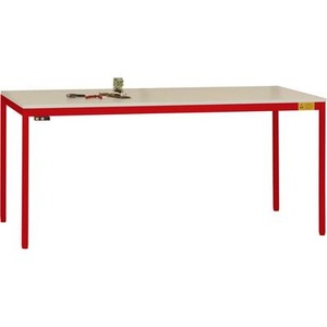 Manuflex, Manuflex LD1908.3003 ESD-Arbeitstisch UNIDESK mit Melaminplatte, Gestell Rubinrot RAL 3003, BxTxH = 1200 x 800 x 720-730, 