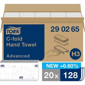TORK, TORK 290265 Papierhandtücher Weiß 20 St./Pack. 1 Pckg., Tork Recycelte Falthandtücher C-falz Weiss 2-lagig 290265 20 Blatt à 128 Blatt