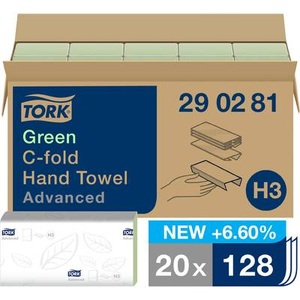TORK, TORK 290281 Papierhandtücher Grün 20 St./Pack. 1 Pckg., Tork Advanced FSC-zertifiziert, EU Eco label, Recycelt 100% Falthandtücher H3 C-falz Grün 2-lagig 290281 20 Stück à 128 Blatt