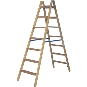 KRAUSE, Krause 818348 Holz Stufen-Doppelleiter klappbar, inkl. Eimerhaken Arbeitshöhe (max.): 3.25 m Kiefer 16 kg, Krause 818348 Holz Stufen-Doppelleiter klappbar, inkl. Eimerhaken Arbeitshöhe (max.): 3.25 m Kiefer EN 131 16 kg