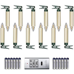 Krinner, Krinner 77122 Funk-Weihnachtsbaum-Beleuchtung Innen/Außen batteriebetrieben Anzahl Leuchtmittel 12 LED Warm-Weiß, Lumix LED Baumkerze SuperLight Flame, Elfenbein, 12er-Starter Set