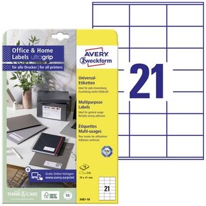 Avery Zweckform, Avery-Zweckform 3481-10 Etiketten 70 x 41 mm Papier Weiß 210 St. Permanent Universal-Etiketten 10 Blatt DIN A4, Avery-Zweckform 3481-10 Universal-Etiketten 70 x 41 mm Papier Weiß 210 St. Permanent haftend Farblaserdrucker,