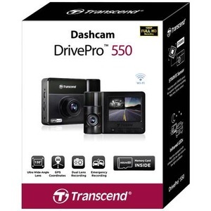 Transcend, Transcend DrivePro 550B Dashcam mit GPS Blickwinkel horizontal max.=150 ° 12 V, 24 V WLAN, Akku, Innenraumkamera, Transcend DrivePro 550, 64GB Full HD, CarVideoRecorder w/DualLens, TS-DP550B-64G