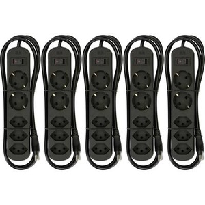 MH Basic-Line, MH Basic-Line 160816 Steckdosenleiste mit Schalter Schwarz CH-Stecker 5 St., Max Hauri Steckdosenleiste Basic-Line 3x T13, 2x Schuko, SW, 5er Set