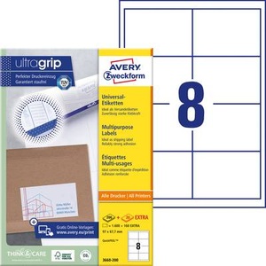 undefined, Avery 3660-200 selbstklebende Etikette, Avery-Zweckform 3660-200 Universal-Etiketten 97 x 67.7 mm Papier Weiß 1760 St. Permanent haftend Farblaserdrucker