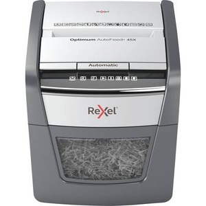 Rexel, Rexel Optimum AutoFeed 45X Aktenvernichter Partikelschnitt 4 x 28 mm 20 l Blattanzahl (max.): 45 Sicherheitsstufe 4, Rexel Optimum AutoFeed 45X Aktenvernichter 45 Blatt Partikelschnitt 4 x 28 mm P-4 20 l Vernichtet auch Büroklammern,