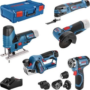 Bosch Professional, Bosch Professional 5 tool KIT + GBA + GAL + XL-boxx 0615A0017D Universal Werkzeugset im Koffer 10teilig, 5-teiliges 12Volt-Werkzeug-Set, GSR + GOP + GHO + GWS + GST
