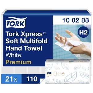 undefined, Falthandtücher Tissue, hochweiß VE 2310 Tücher, Tork Xpress Premium Falthandtücher H2 M-falz Weiss 2-lagig 100288 21 Stück à 110 Blatt