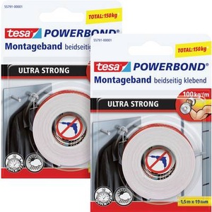 Tesa, tesa ULTRA STRONG 55791 Montageband (L x B) 1.50 m x 19 mm 2 St., tesa Montageband -Set Powerbond Ultra Strong 2x 1.5 m x 19 mm