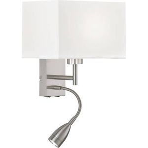 FISCHER&HONSEL GMBH, Wandleuchte Dream mit LED-Leselicht, weiß/nickel, Fischer & Honsel Wandleuchte , 30317 Dream , Weiss, Nickelfarben , Metall, Textil , 25x38 cm , getrennt schaltbar, mit Schalter , 003151139001