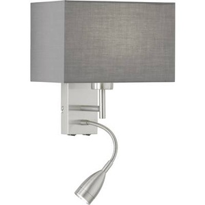 FISCHER&HONSEL GMBH, Wandleuchte Dream mit LED-Leselicht, grau/nickel, Fischer & Honsel Wandleuchte , 30318 Dream , Grau, Nickelfarben , Metall, Textil , 25x38 cm , getrennt schaltbar, mit Schalter , 003151139002