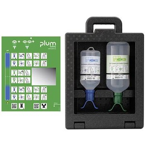 Plum®, PLUM 4923 Augenspülwandbox mit 1 x 500 ml pH Neutral Duo und 1 x 1.000 ml Augenspülflasche Duo 1 Set, iBox Wandbox mit Sichtfenster und Tragegriff, 2 x 500 ml 0,9 % NaCl, steril