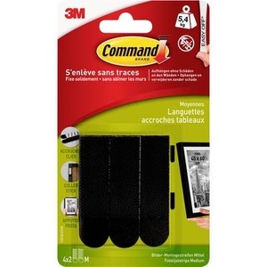 3m, 3M 17201BLK Klettband zum Aufkleben Haft- und Flauschteil (L x B) 70 mm x 18 mm Schwarz 4 Paar, Command Montagekleber M 5.4 kg, Schwarz, 4 Set