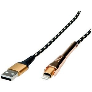 ROLINE, Roline USB-Kabel USB 2.0 USB-A Stecker, Apple Lightning Stecker 1.00 m Schwarz, Gold Geschirmt 11.02.8923, ROLINE GOLD USB 2.0 Sync- & Ladekabel mit Lightning Connector, 1 m