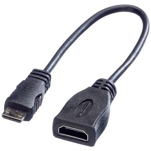 ROLINE, Roline HDMI Anschlusskabel HDMI-A Buchse, HDMI-Mini-C Stecker 0.15 m Schwarz 11.04.5586 Geschirmt HDMI-Kabel, ROLINE HDMI High Speed Kabel mit Ethernet, HDMI BU - Mini HDMI ST, 0,15 m