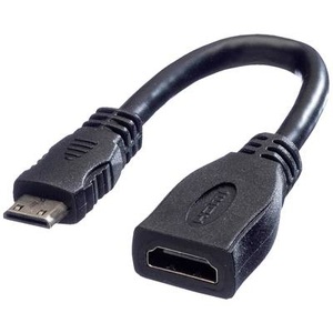 VALUE, Value HDMI Anschlusskabel HDMI-A Buchse, HDMI-Mini-C Stecker 0.15 m Schwarz 11.99.5586 Geschirmt HDMI-Kabel, VALUE HDMI High Speed Kabel mit Ethernet, HDMI BU - Mini HDMI ST, 0,15 m