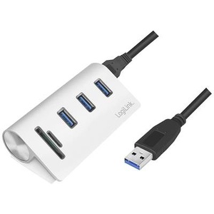Logilink, Logilink CR0045 - USB 3.0 3-Port Hub mit Kartenleser und Aluminiumgehäuse, LogiLink CR0045 3+2 Port USB 3.0-Hub mit Aluminiumgehäuse, mit eingebautem SD-Kartenleser Silber