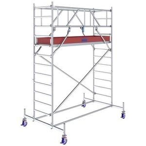 KRAUSE, Krause 772022 FahrGerüst Aluminium Rollgerüst fahrbar Arbeitshöhe (max.): 4.40 m Silber 116 kg, Alu-Fahrgerüst KRAUSE Serie 10, 200 kg/m², TÜV-geprüft, höhenverstellbare Rollen, L 2500 x B 750 x H 4400 mm