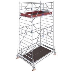KRAUSE, Krause 784025 FahrGerüst Aluminium Rollgerüst fahrbar Arbeitshöhe (max.): 5.50 m Silber 229 kg, Alu-Fahrgerüst Stabilo Serie 500, 200 kg/m², TÜV-geprüft, gebremste Rollen, L 2500 x B 1500 x H 5500 mm