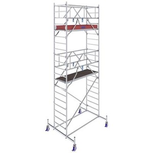 KRAUSE, Krause 771049 FahrGerüst Aluminium Rollgerüst fahrbar Arbeitshöhe (max.): 6.40 m Silber 146.5 kg, Alu-Fahrgerüst KRAUSE Serie 10, 200 kg/m², TÜV-geprüft, höhenverstellbare Rollen, L 2000 x B 750 x H 6400 mm