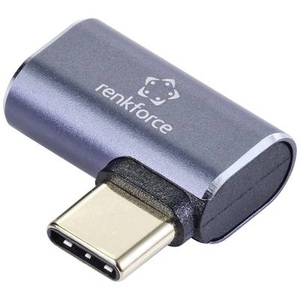 Renkforce, Renkforce USB-C® Adapter [1x USB-C® Stecker - 1x USB-C® Buchse] Aluminium-Stecker, Renkforce USB4® Adapter [1x USB4® Stecker - 1x USB-C® Buchse] 40 GBit/s 90° nach links gewinkelt, Aluminium-Stecker