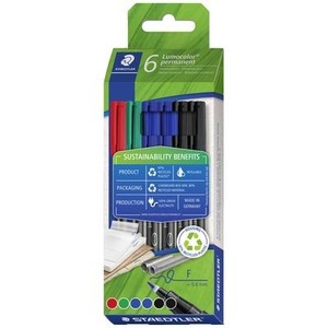 Staedtler, Staedtler Folienstift Lumocolor® permanent pen 318 318 C6-1 Rot, Blau, Grün, Schwarz, STAEDTLER Lumocolor permanent Folienstifte, 0,6 mm, nachfüllbar, DRY SAFE Technologie, schnell trocknend, farbsortiert, 6-er Set
