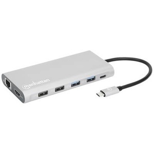 Manhattan, Manhattan 130660 Notebook Dockingstation integrierter Kartenleser, USB-C® Power Delivery, Manhattan USB-C® Dockingstation USB-C PD 12-in-1-Dockingstation Passend für Marke Dockingstations: Universal