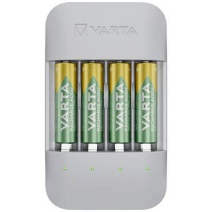 Varta, Varta Eco Charger Pro Rundzellen-Ladegerät NiMH Micro (AAA), Mignon (AA), VARTA Akku Ladegerät Eco Charger Pro Recycled, aus 75% Recyclingmaterial, inkl. USB-Typ-C Ladekabel und 4x AA 2100 mAh NiMH-Akkus