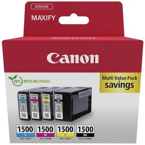 Canon, Canon PGI-1500 BK/C/M/Y Multipack - 4er-Pack - Schwarz, Gelb, Cyan, Magenta - original - Tintenbehälter - für MAXIFY iB4050, iB4150, MB5150, MB5155, MB5350, MB5450, Canon Druckerpatrone PGI-1500 BK/C/M/Y Multipack Original Kombi-Pack Schwarz, Cyan, Magenta, Gelb 9218B006