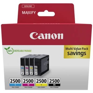 Canon, Canon PGI-2500 BK/C/M/Y Multipack - 4er-Pack - Schwarz, Gelb, Cyan, Magenta - original - Tintenbehälter - für MAXIFY iB4050, iB4150, MB5150, MB5155, MB5350, MB5450, Tinte Multipack PGI-2500