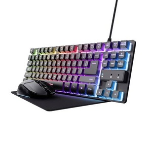 Trust, Trust GXT794 Kabelgebunden, Bluetooth® Gaming-Tastatur, Maus-Set Beleuchtet Deutsch, QWERTZ Schwarz