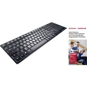 Cherry, CHERRY neu Bluetooth® Tastatur Deutsch, QWERTZ Schwarz Geräuscharme Tasten, Wiederaufladbar, CHERRY G8U-27000LTBDE-2 + MCAFEE 1Y 3 Bluetooth® Tastatur Deutsch, QWERTZ Schwarz Geräuscharme Tasten, Wiederaufladbar