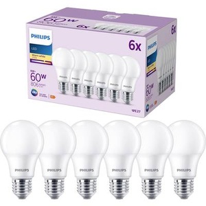 Philips, Philips LED-Lampe E27 8W 806lm 2.700K matt 6er, Philips Lighting 9290023062 LED EEK F (A - G) E27 Glühlampenform 8 W = 60 W Warmweiß (Ø x L) 60 mm x 108 mm 6 St.