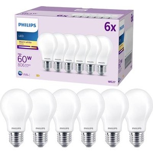 Philips, Philips LED-Lampe E27 7W 806lm 2.700K matt 6er, Philips Lighting 9290012430 LED EEK E (A - G) E27 Glühlampenform 7 W = 60 W Warmweiß (Ø x L) 50 mm x 106 mm 6 St.