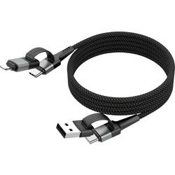 Ansmann USB-Kabel USB-A Stecker, USB-C® Stecker, Apple Lightning Stecker 120 cm Schwarz Textil-Mantel 1700-0188