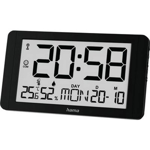 HAMA, hama 00222215 Digitale Wanduhr Kuba, Funkuhr mit Thermometer/Hygrometer, Schwarz