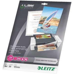 Leitz, Leitz Laminierfolie DIN A4 125 micron glänzend 25 St., LEITZ Laminiertasche A4 74820000 glanz, 125my 25 Stk