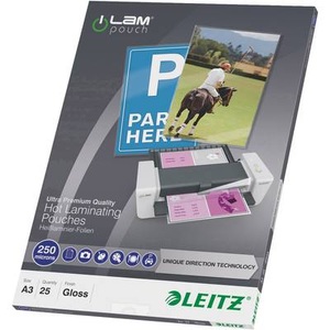Leitz, Leitz Laminierfolie DIN A3 250 micron glänzend 25 St., Leitz iLAM Premium Laminierfolien A3 Glänzend 250 Mikron (2 x 250) Transparent 25 Stück