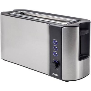 Princess, Princess Langschlitztoaster mit eingebautem Brötchenaufsatz Edelstahl, Schwarz, PRINCESS 142353 - Toaster (Edelstahl/Schwarz)