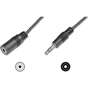Digitus, Digitus Klinke Audio Anschlusskabel [1x Klinkenstecker 3.5 mm - 1x Klinkenbuchse 3.5 mm] 5 m Schwarz Einzelschirm, Rund, 